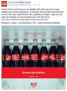 Coca-Cola FEMSA Brasil contrata jovens aprendizes